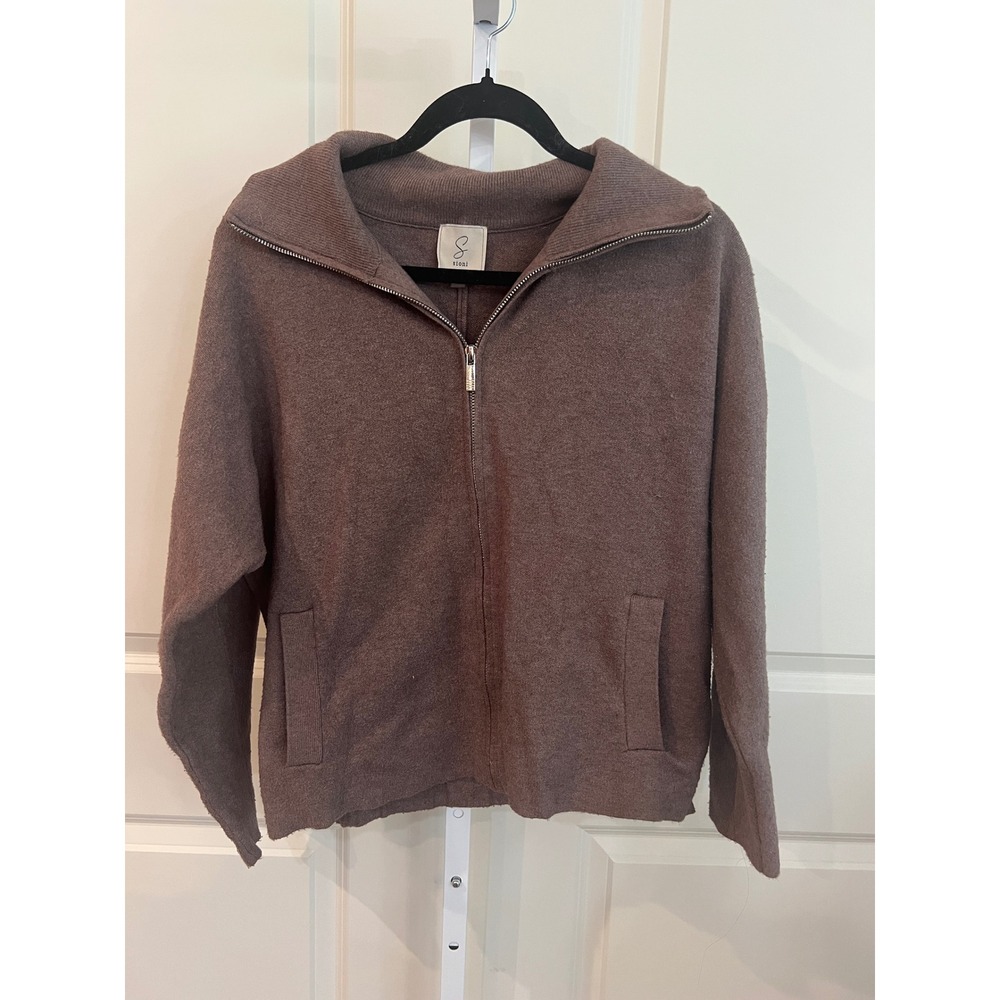 Sioni Anthropologie Women's Large Brown Zip Up Sweater Jacket Cardigan - Picture 2 of 7